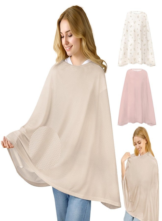 Basumee Nursing Cover for Breastfeeding Full Privacy Soft Breathable Mesh Breastfeeding Cover Multi-Use Breast Feeding Covers for Women Moms Baby Feeding Privacy Nursing Covers, Oatmeal - Image 1